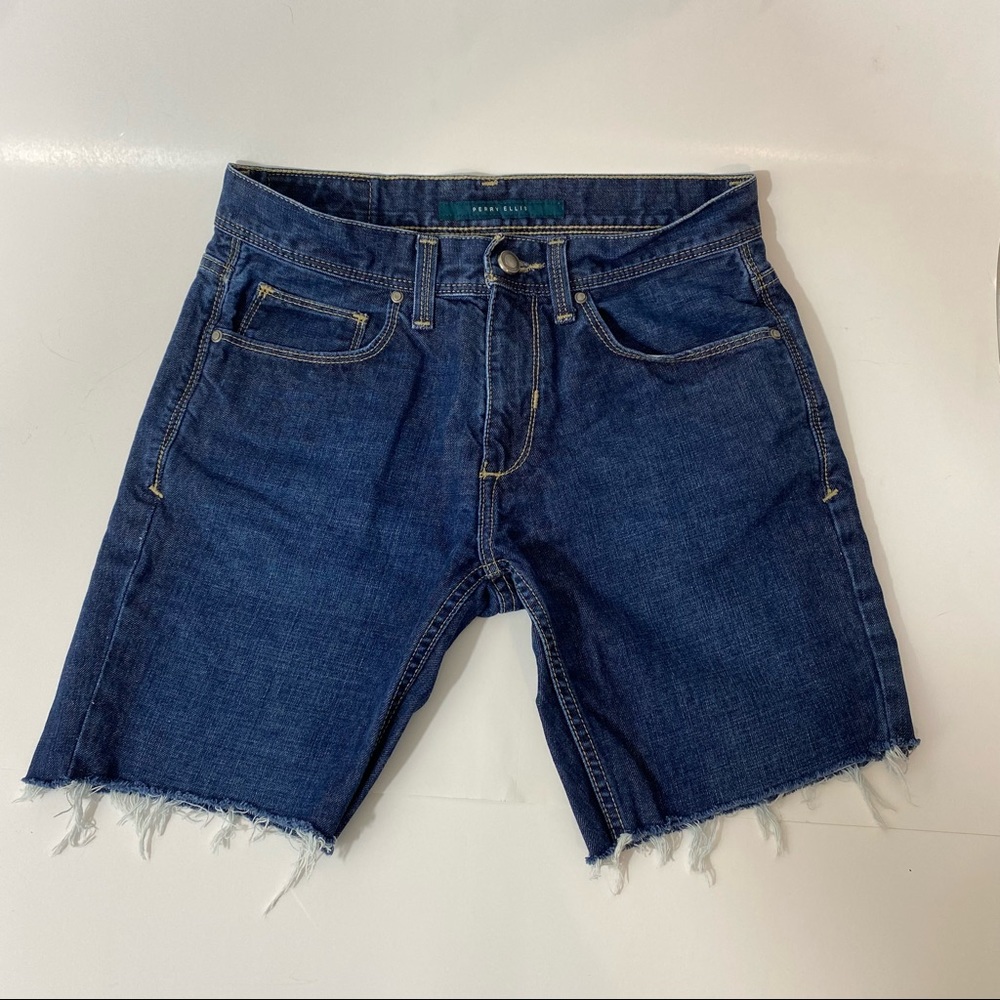 Perry ellis dark wash high waisted cutoff womens summer denim shorts